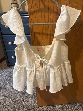 Urban Outfitters White Ruffle Tie-Front Crop Camisole